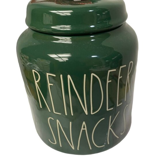 RAE Dunn REINDEER SNACKS Green Red Christmas Canister Artisan Collection 11x 5 - Picture 7 of 9